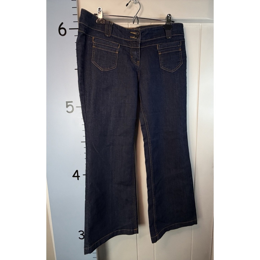 New York & Company Women 12 Petite Low Rise Flare Leg Denim Blue Jeans Western